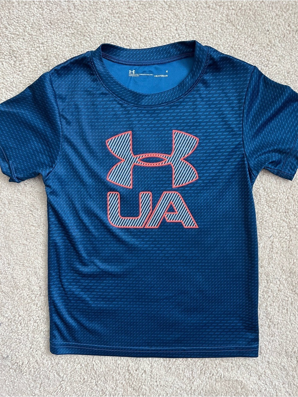 Under Armour Kids Size 4 Blue Red Logo Graphic Athletic T-Shirt Short Sleeve